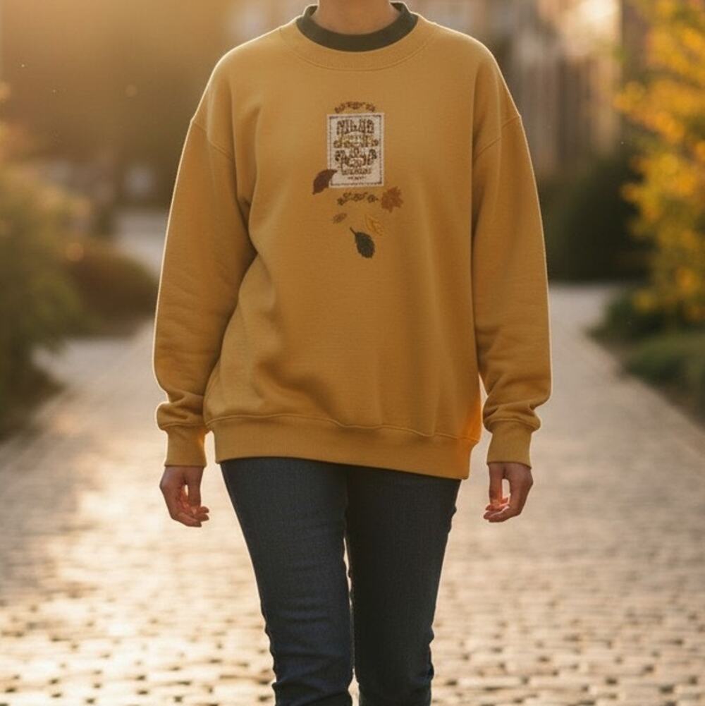 Pleasant Shade XL Golden Yellow Pullover Sweatshirt Fall Tree Leaves Graphic